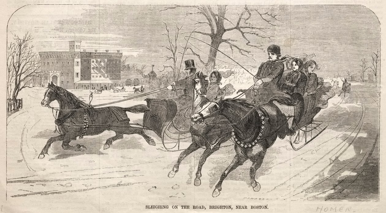 Sleighing on the Road, Brighton, lähellä Bostonia, 1859. tekijältä Winslow Homer