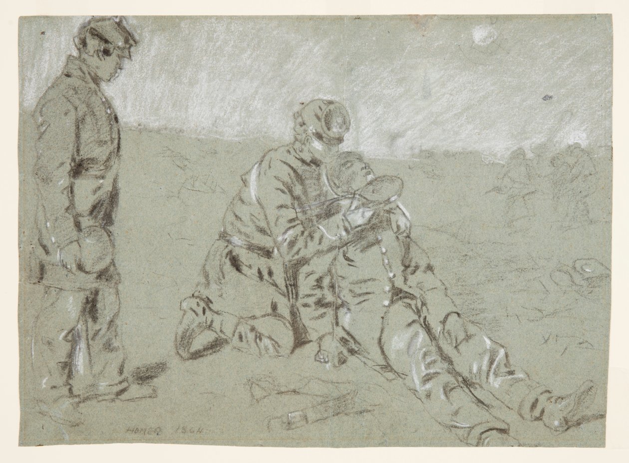 Sotilas antaa vettä haavoittuneelle seuralaiselle tekijältä Winslow Homer