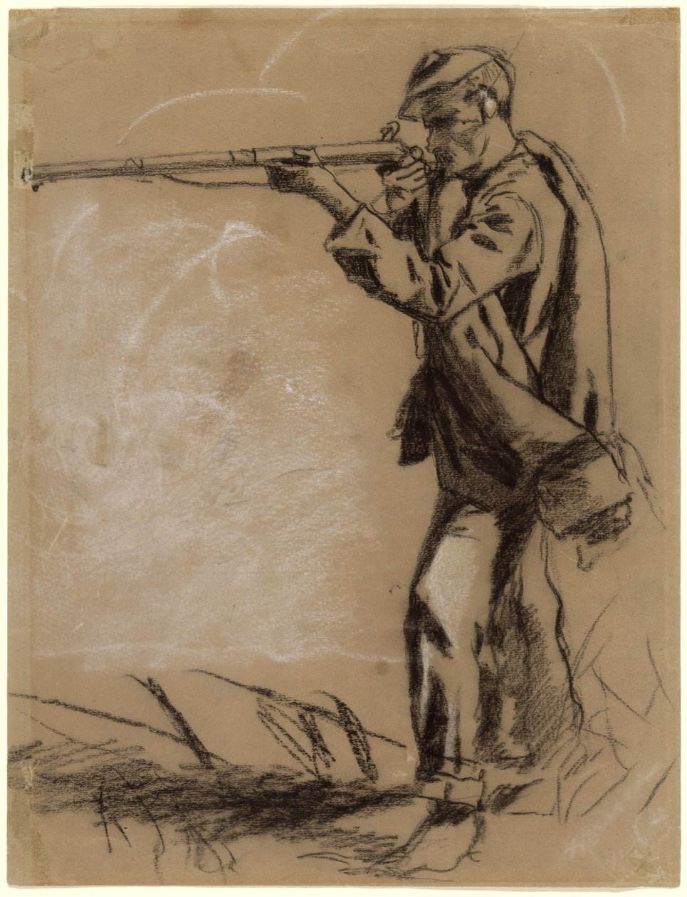 Soldier Taking Aim [recto], 1864. tekijältä Winslow Homer