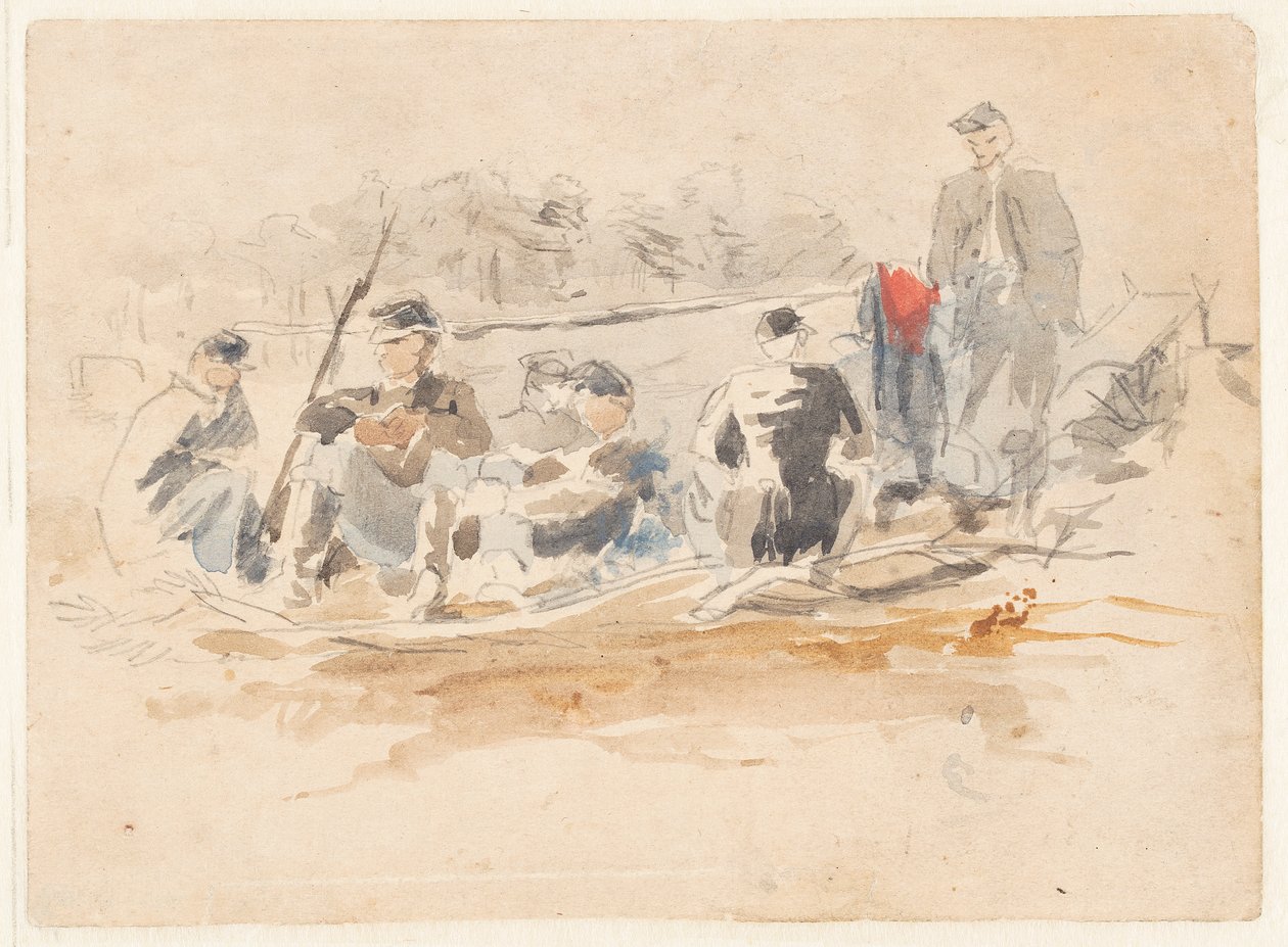 Sotilaat istuvat ryhmässä tekijältä Winslow Homer