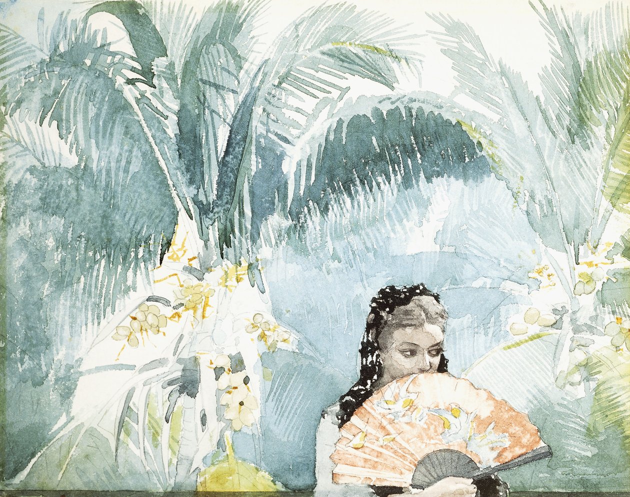Espanjalainen tyttö tuulettimen kanssa, 1885 tekijältä Winslow Homer