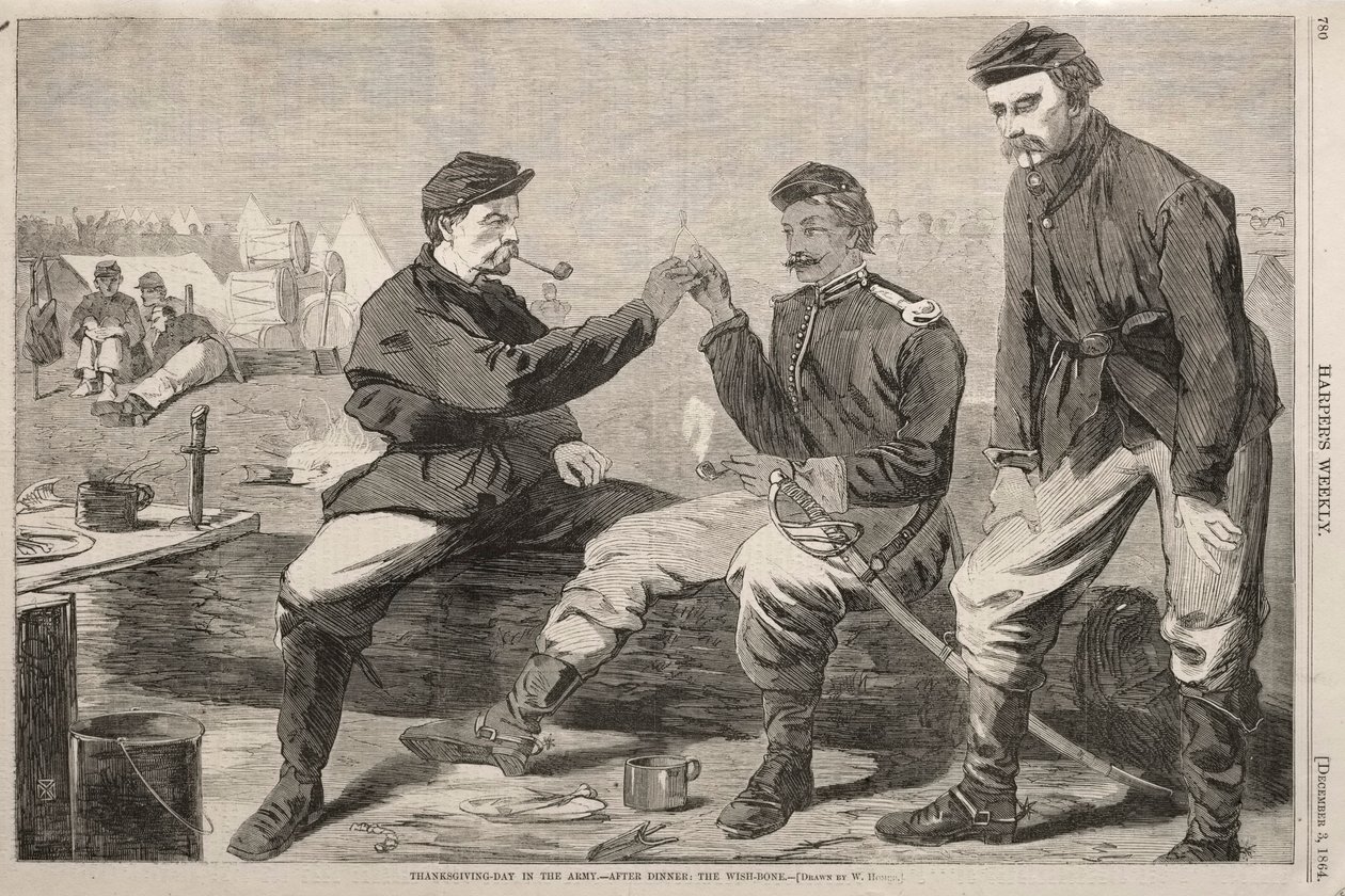 Kiitospäivä armeijassa - Illallisen jälkeen: Toiveluu, 1864. tekijältä Winslow Homer