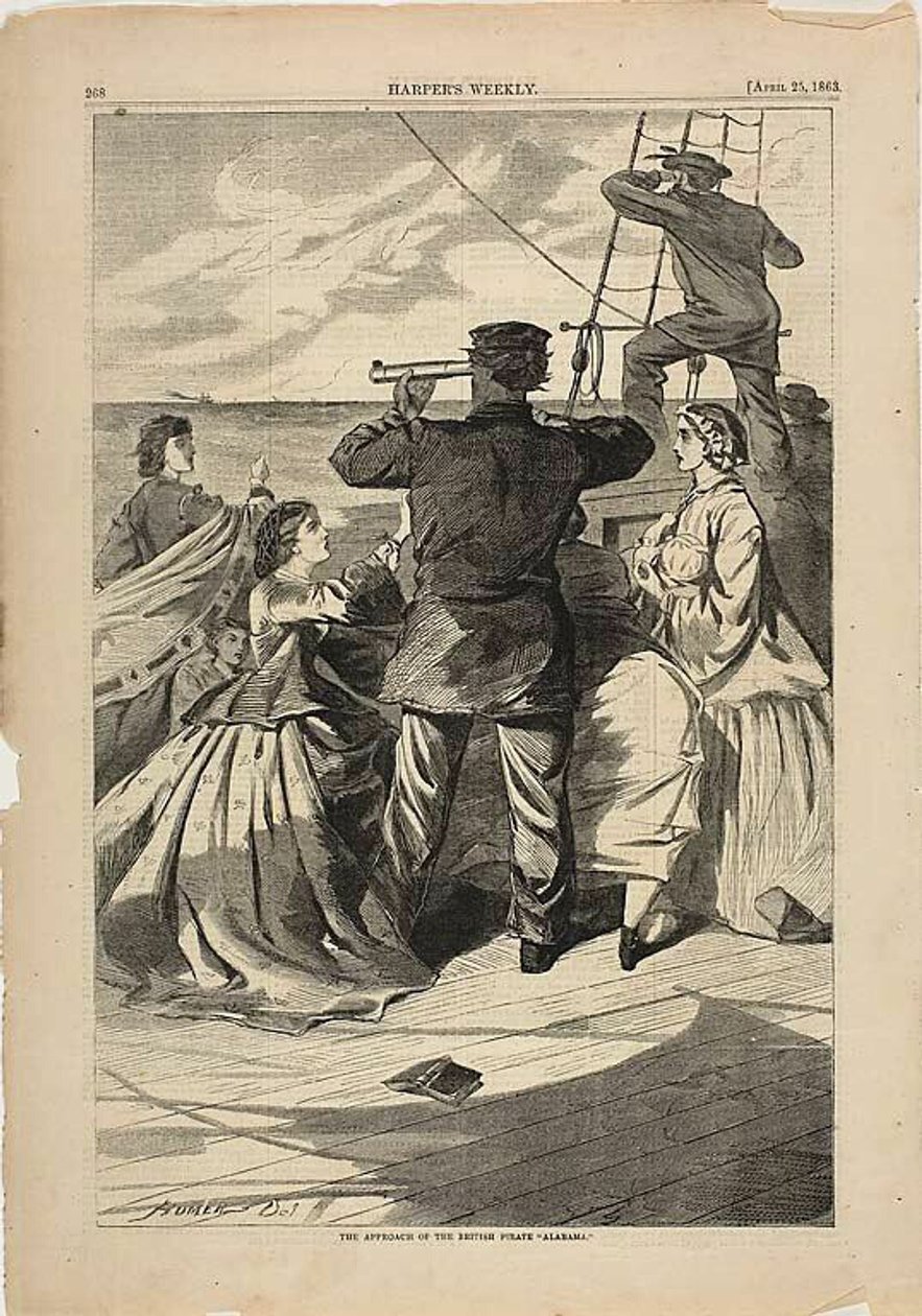 Brittiläisen merirosvoalus "Alabaman" lähestyminen tekijältä Winslow Homer