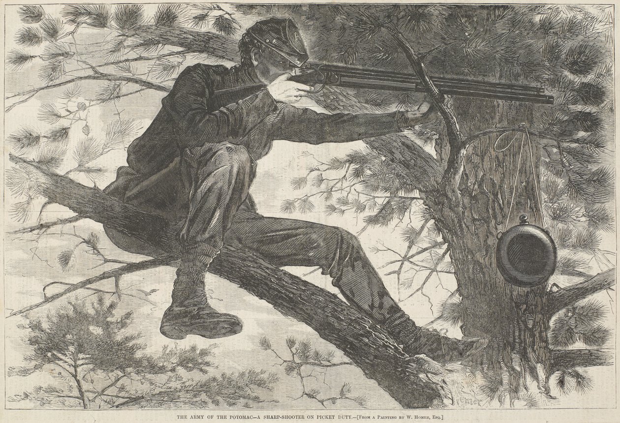 Potomacin armeija - tarkka-ampuja vartiossa, 15. marraskuuta 1862 (puukaiverrus) tekijältä Winslow Homer
