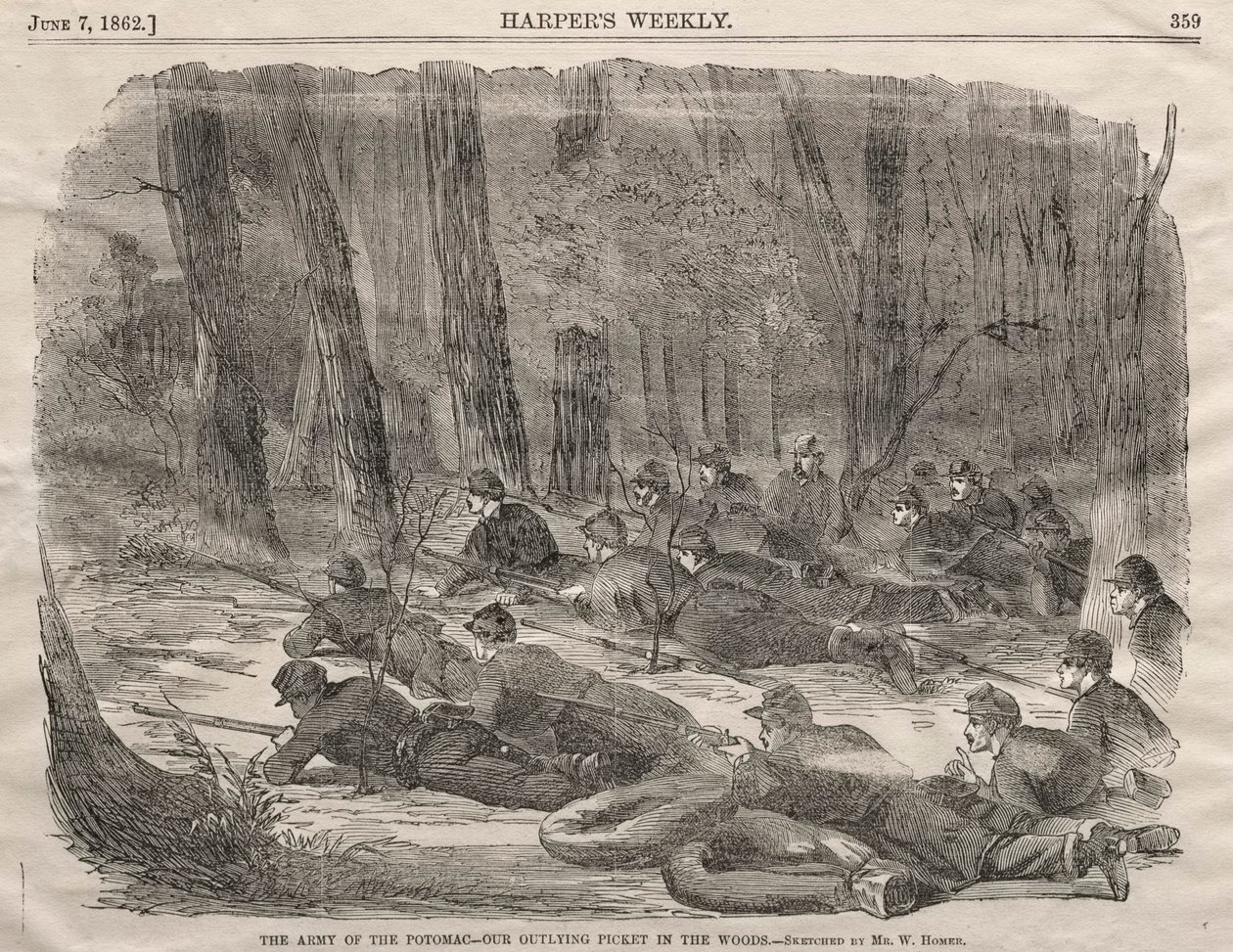 Potomacin armeija – syrjäinen pikettimme metsässä, 1862. tekijältä Winslow Homer