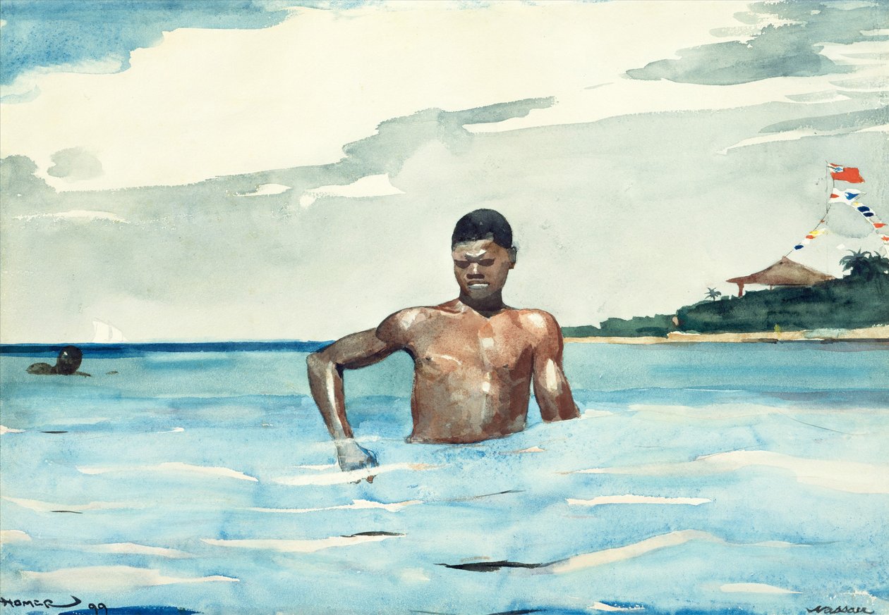 Kylpijä, 1899 (wc ja grafiitti luonnonvalkoiselle vellapaperille) tekijältä Winslow Homer