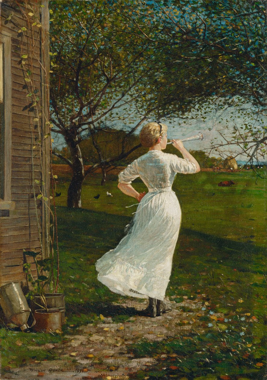 Päivällistorvi (torven puhaltaminen meren rannalla) tekijältä Winslow Homer