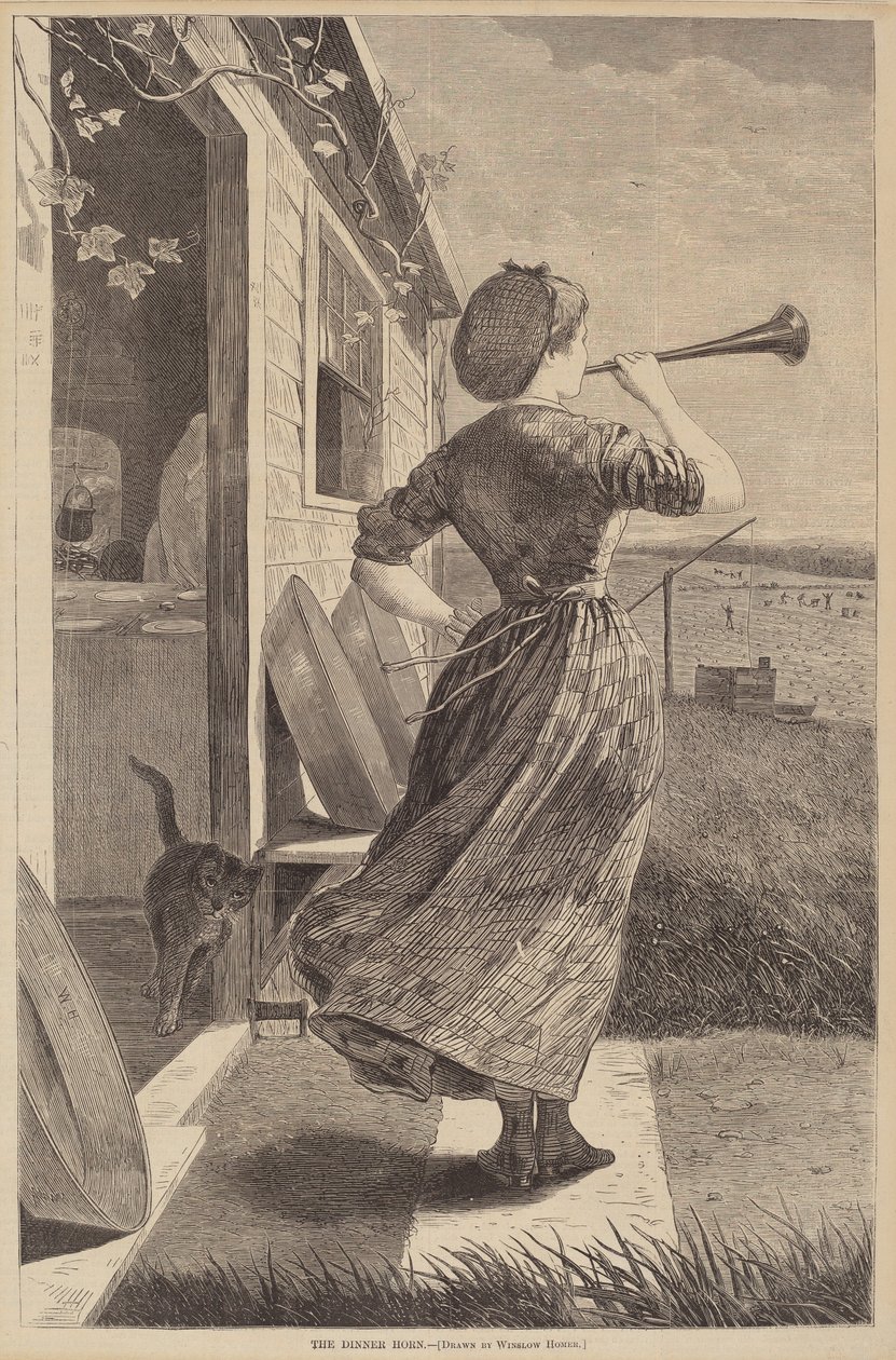 The Dinner Horn, julkaistu 1870. tekijältä Winslow Homer