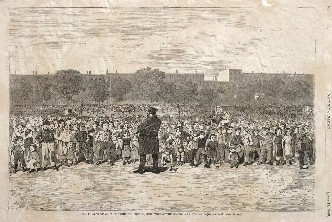 Heinäkuun neljäs päivä Tompkins Squarella, New Yorkissa – Sogers Are Coming, 1868. tekijältä Winslow Homer