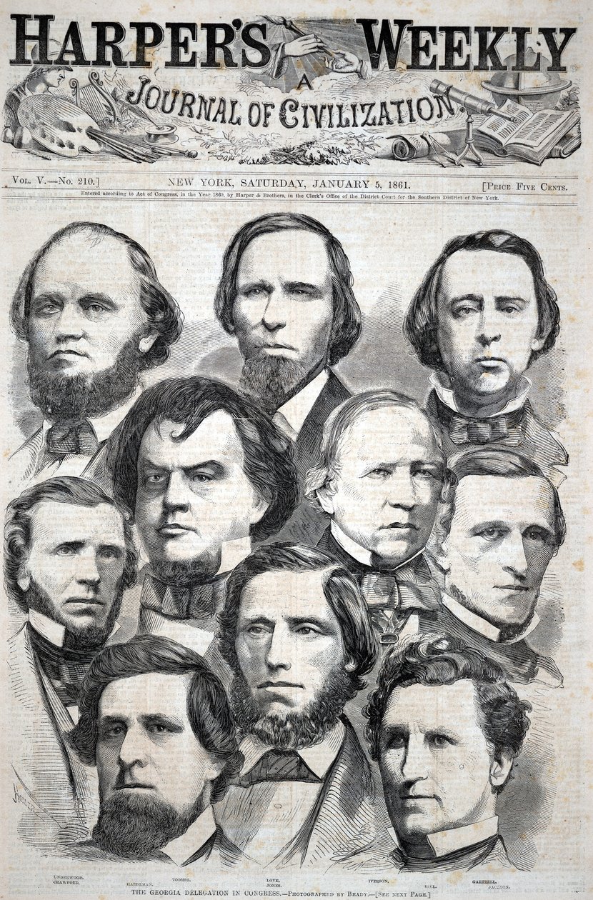 Georgian edustajisto kongressissa – Kuvaaja: Brady, lähde: Harper’s Weekly, 5. tammikuuta 1861 tekijältä Winslow Homer