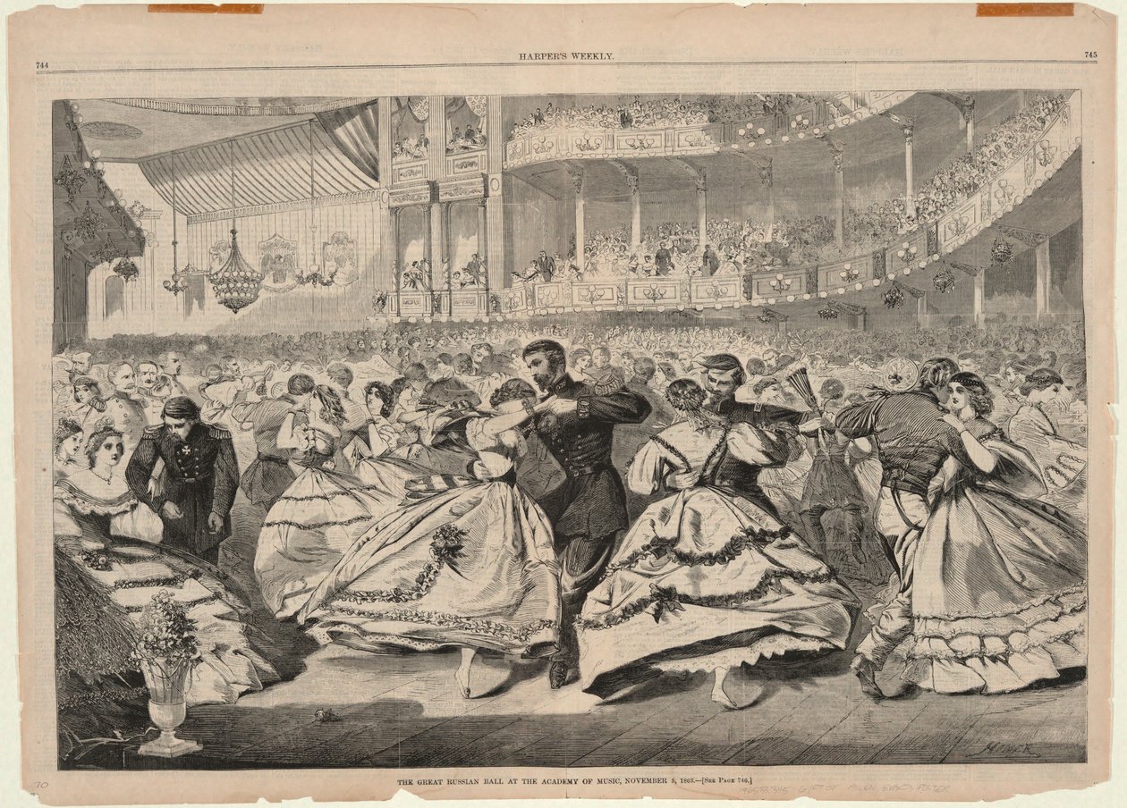 Suuri venäläinen ball Musiikkiakatemiassa, 5. marraskuuta 1863, Harperilta tekijältä Winslow Homer