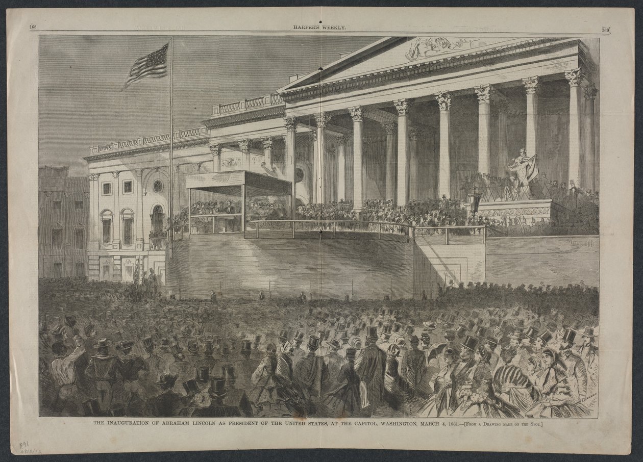 Abraham Lincolnin virkaanastujaiset Yhdysvaltain presidentiksi Capitolissa Washingtonissa 4. maaliskuuta 1861. tekijältä Winslow Homer