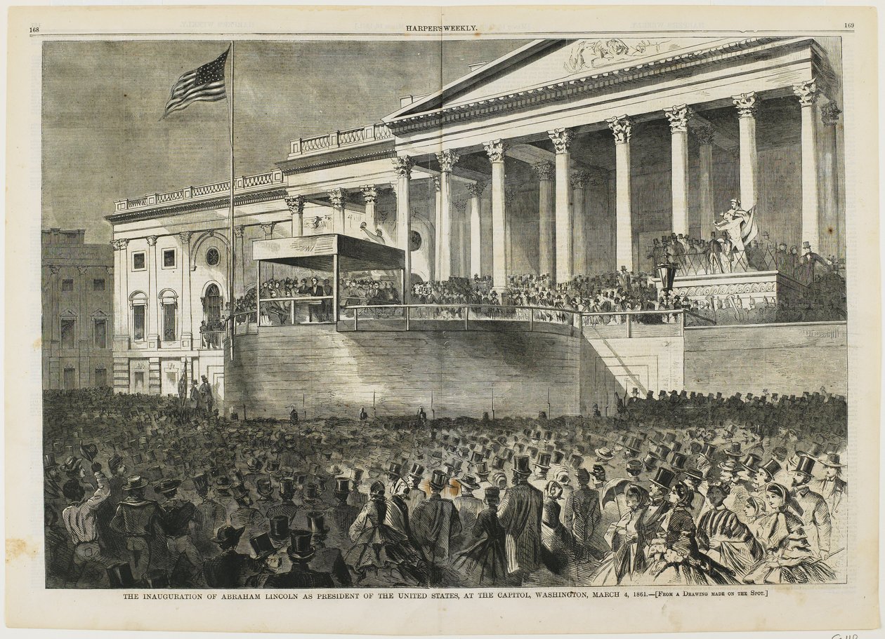 Abraham Lincolnin virkaanastujaiset Yhdysvaltain presidenttinä Capitol-rakennuksessa, Washingtonissa, 4. maaliskuuta 1861 tekijältä Winslow Homer