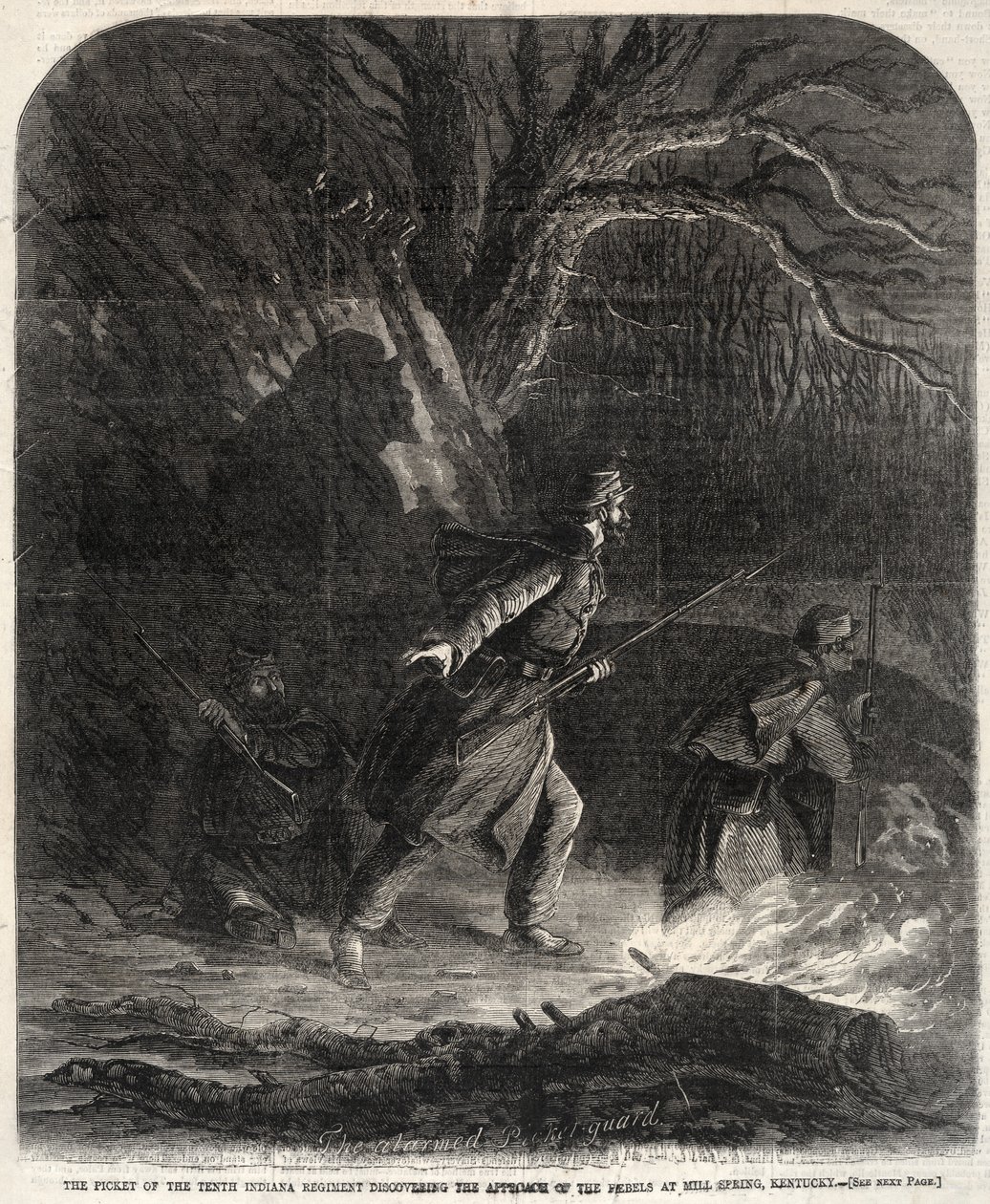 Kymmenennen Indianan rykmentin piketti havaitsee kapinallisten lähestymistavan... tekijältä Winslow Homer