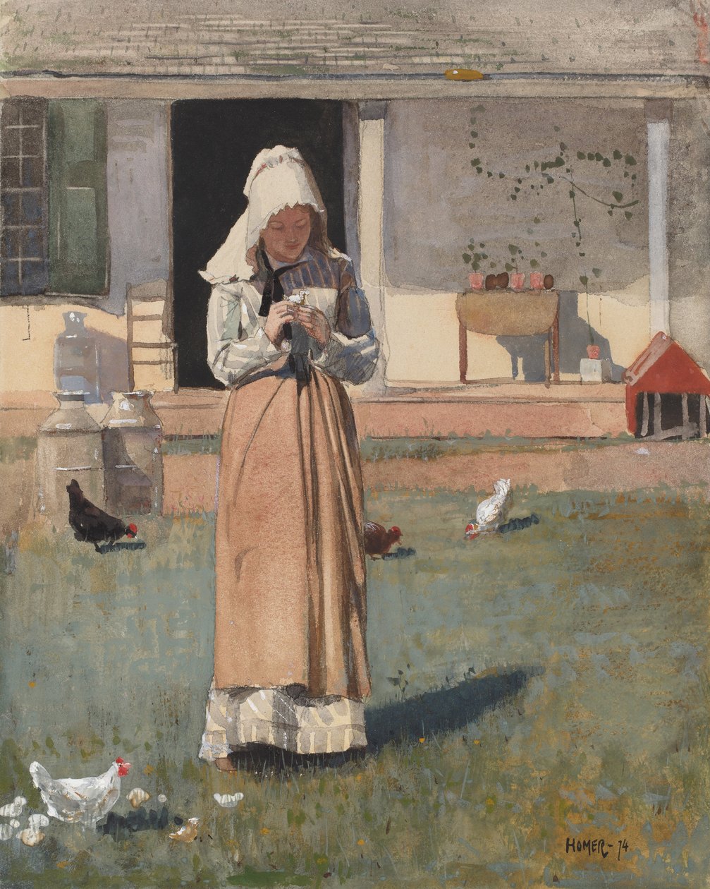 Sairas kana, 1874 (wc, guassi ja grafiitti kudospaperilla) tekijältä Winslow Homer