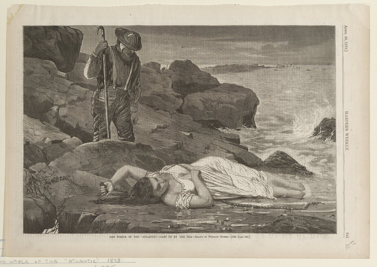 Meren rantaan huuhtoma Atlanticin hylky tekijältä Winslow Homer