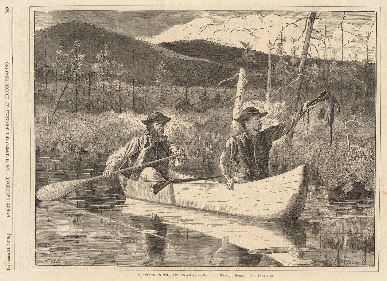 Pysyminen Adirondacksissa, joka lauantai, 24. joulukuuta 1870 tekijältä Winslow Homer