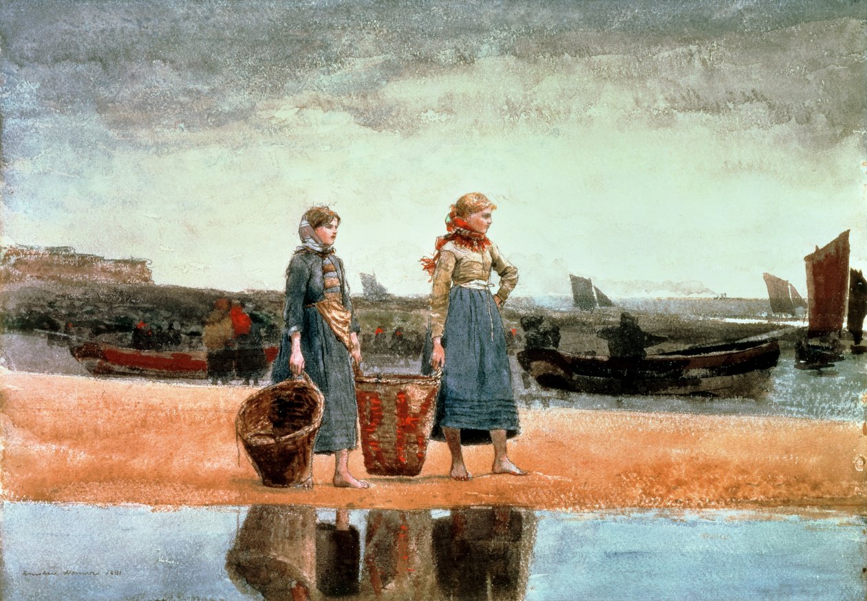 Two Girls on the Beach, Tynemouth, 1891 tekijältä Winslow Homer