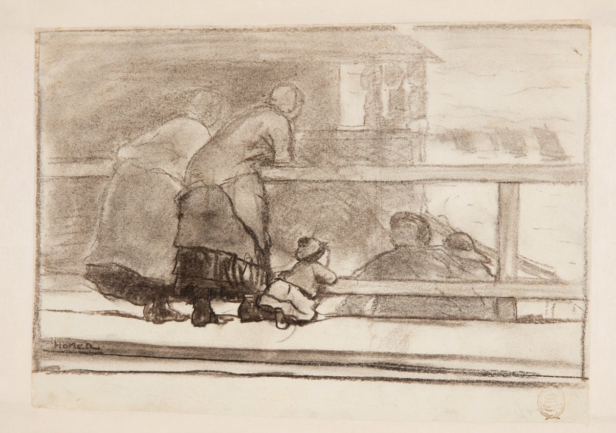 Kaksi naista ja lapsi rautateillä, näkymä rannalle Tynemouthissa tekijältä Winslow Homer