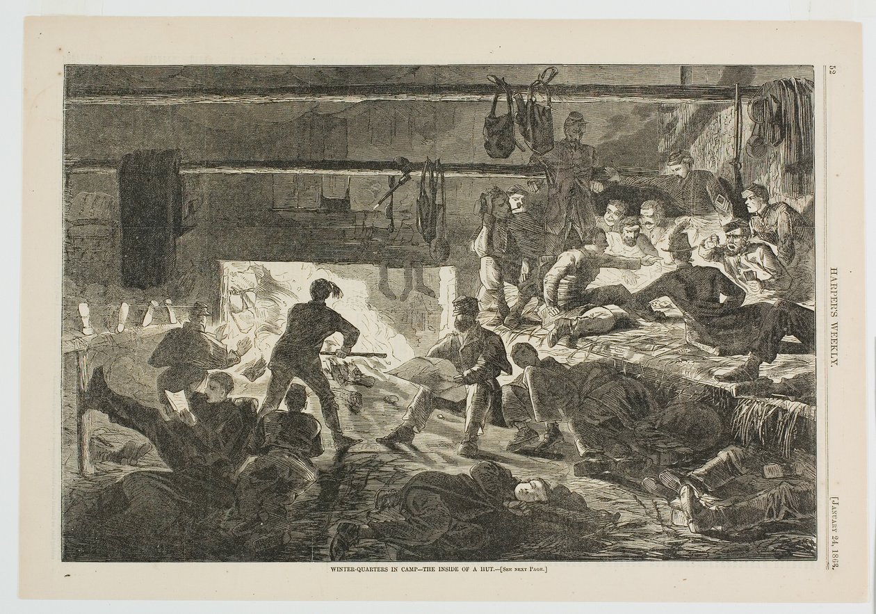 Talvihuoneet leirissä - majan sisäpuoli tekijältä Winslow Homer