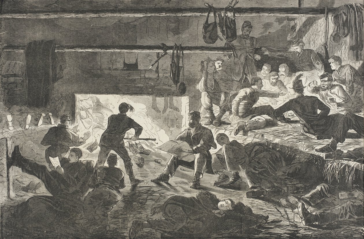 Talvimajoitus leirissä - Majan sisätila tekijältä Winslow Homer