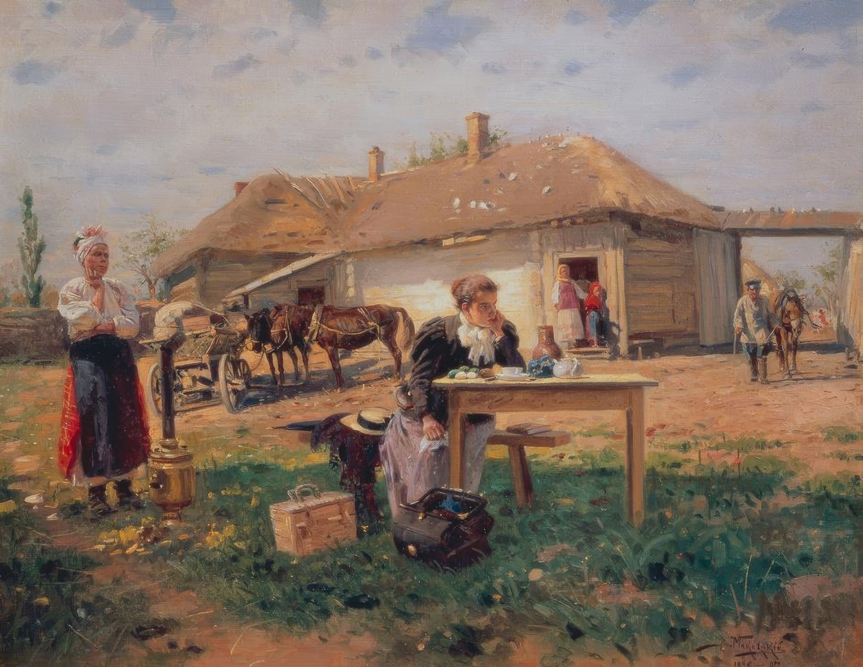 Opettajan saapuminen kylään tekijältä Wladimir Jegorowitsch Makowski