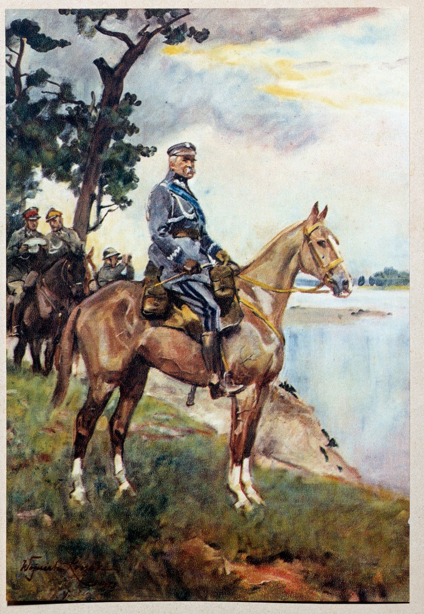Ratsastusmuotokuva Marechal Jozef (Joseph) Klemens Pilsudskista (1867-1935) suosikkihevosella Kasztanka. Woiciech Von Kossakin (1857-1942) maalaus tekijältä Wojciech Kossak