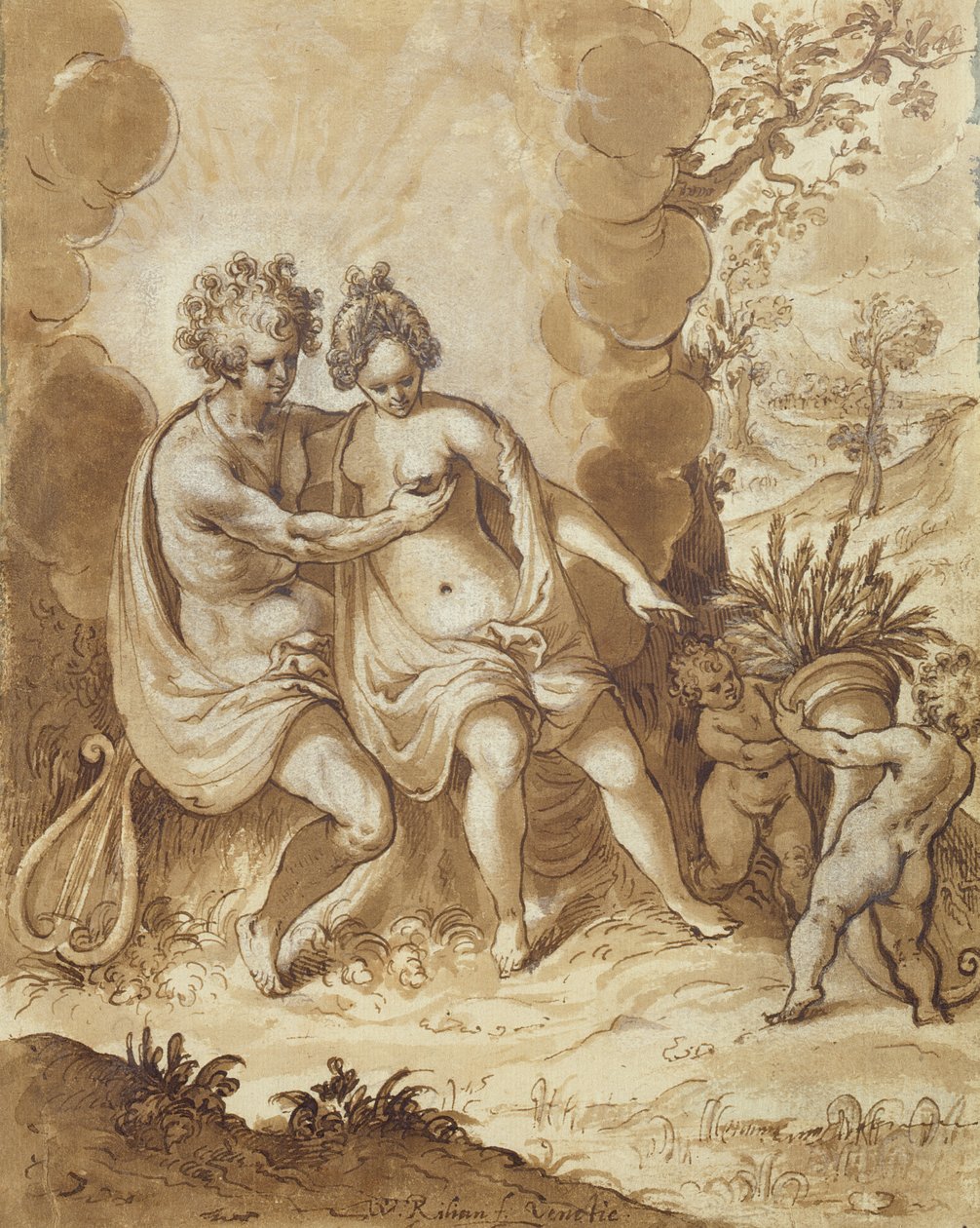 Apollo ja Ceres, 1605 (lyijykynä, wc ja valkoinen korostus paperilla) tekijältä Wolfgang Kilian