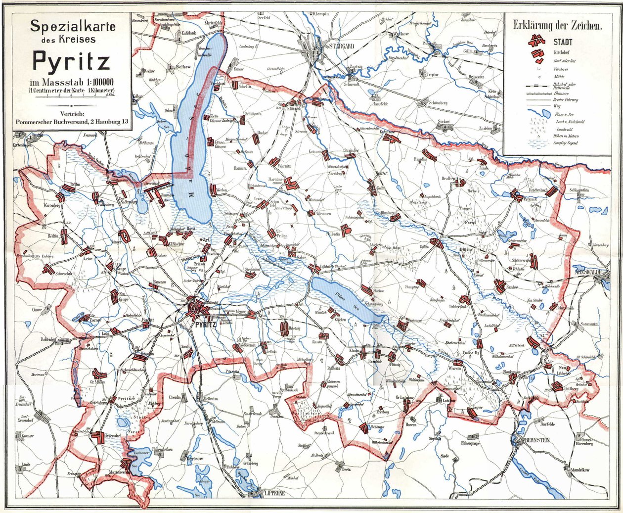 Vorkriegskarte von Pyritz und dem Kreis Pyritz tekijältä Wolfgang Langkabel
