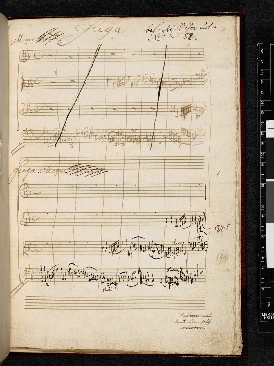 Adagio ja fuuga c-molli, K. 546, Add. 28996 f.3r tekijältä Wolfgang Amadeus Mozart