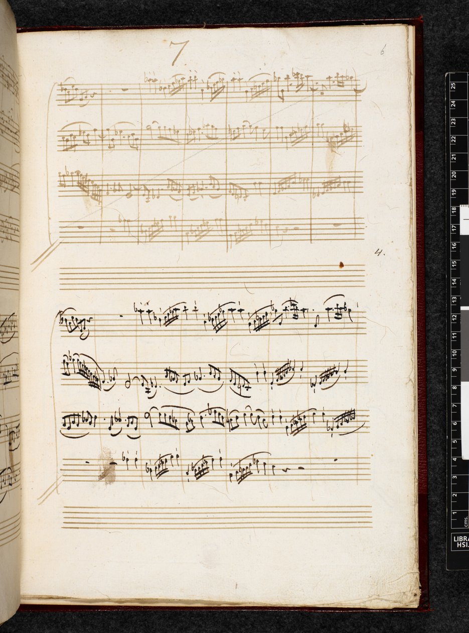 Adagio ja fuuga c-molli, K. 546, Add. 28996, f.6r tekijältä Wolfgang Amadeus Mozart