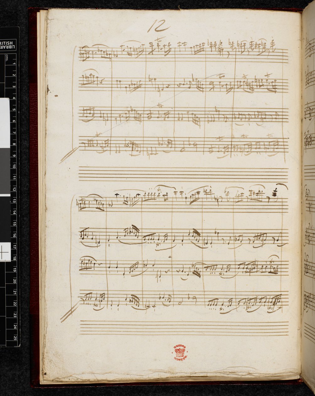 Adagio ja fuuga c-molli, K. 546, Add. 28996, f.8v tekijältä Wolfgang Amadeus Mozart