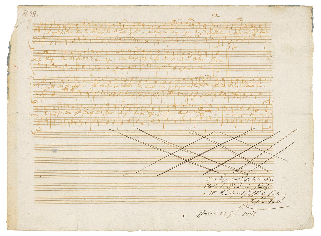 Nimikirjoitusmusiikkikäsikirjoitus, Kaksi saksalaista hymnia, K.343 tekijältä Wolfgang Amadeus Mozart