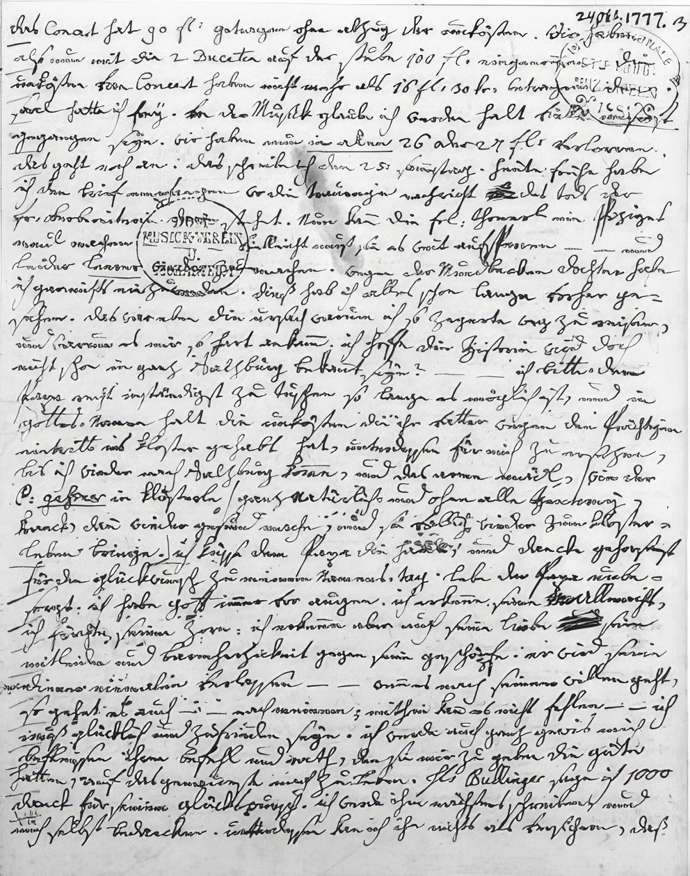 W. A. ​​Mozartin kirje. 24. lokakuuta 1777 tekijältä Wolfgang Amadeus Mozart