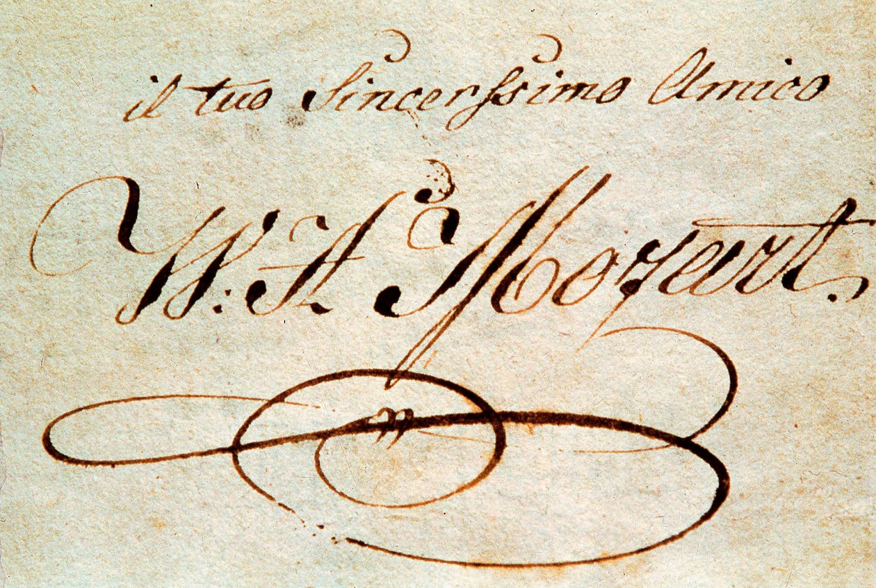 Itävaltalaisen säveltäjän Wolfgang Amadeus Mozartin (1756-1791) allekirjoitus tekijältä Wolfgang Amadeus Mozart