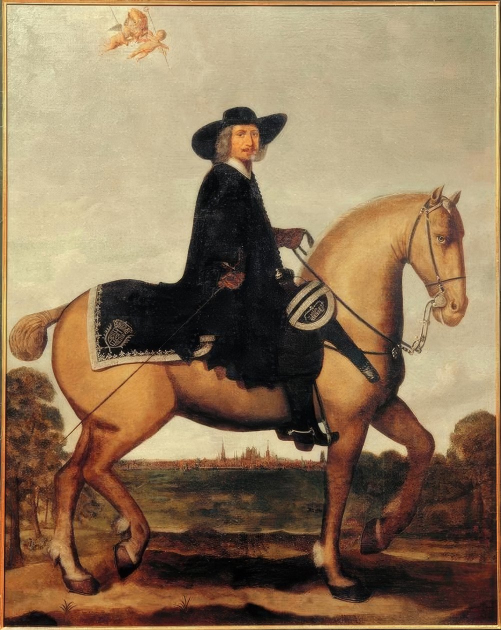 Christoph Bernhard von Galen hevosen selässä Silhouette M:n edessä tekijältä Wolfgang Heimbach