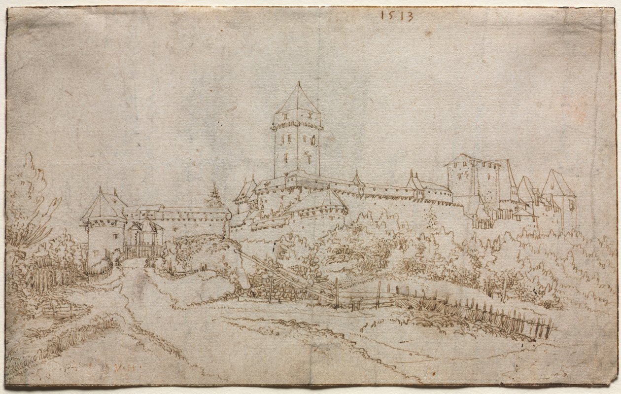 Näkymä linnalle recto, kahdeksanpuoleinen kuppi, 1513. tekijältä Wolfgang Huber