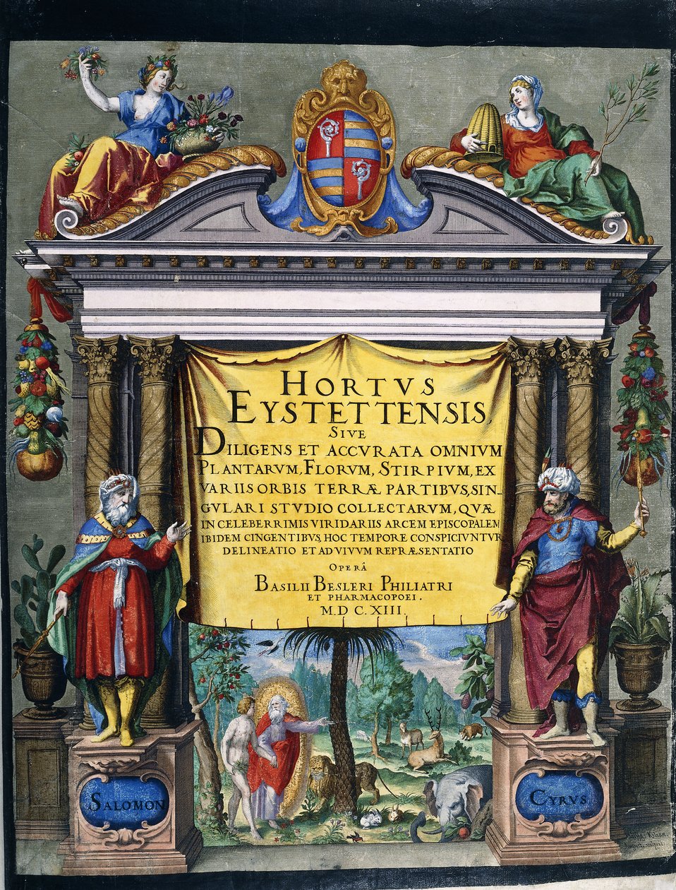 Basilius Beslerin kaiverrettu otsikko Florilegium "Hortus Eystettensis". tekijältä Wolfgang Kilian