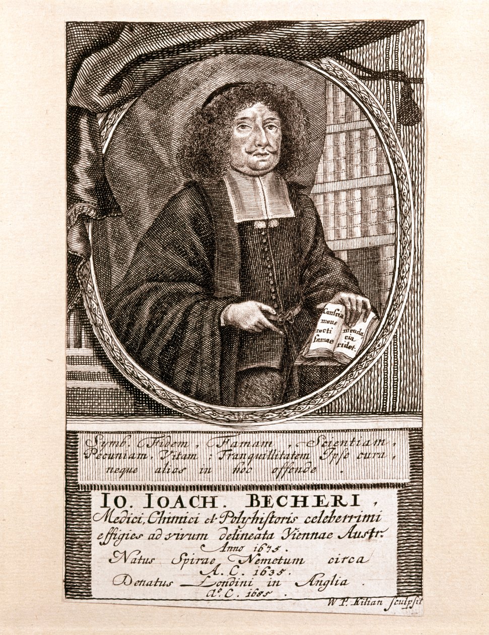 Johann Joachim Becherin muotokuva (kaiverrus) tekijältä Wolfgang Philipp Kilian