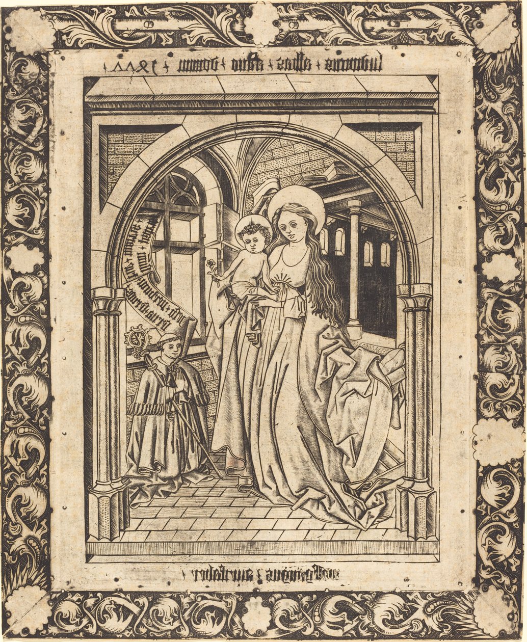 Madonna ja lapsi apotti Ludwig von Churchwaldenin kanssa tekijältä Wolfgang The Goldsmith after Master E.S.