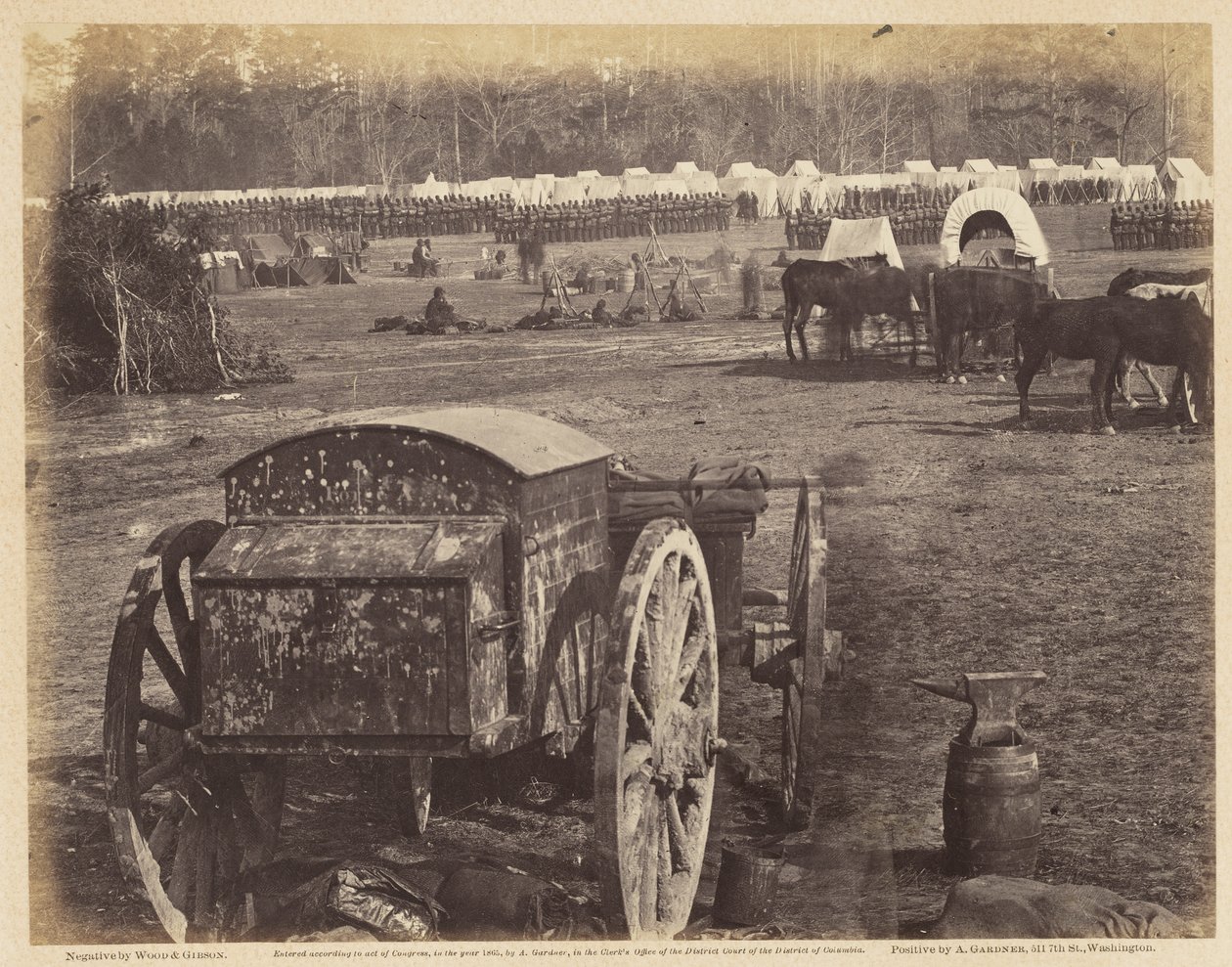 Camp and Cumberland Landing, Pamunkeylla, toukokuussa 1862 (kudospaperille kiinnitetty albumipainatus) tekijältä Wood and Gibson Wood and Gibson