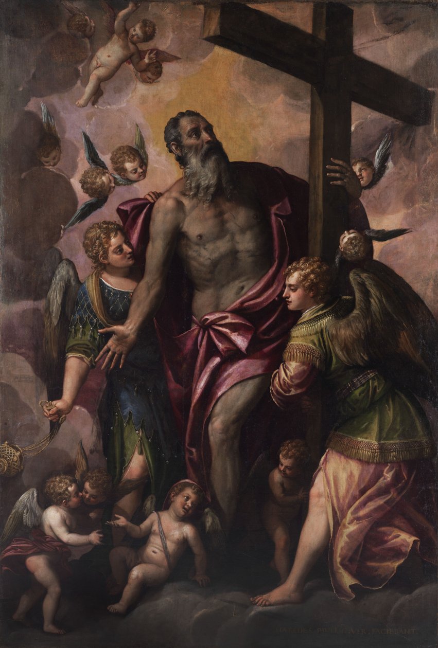 Gottvater hält das Kreuz seines Sohnes tekijältä Workshop of Paolo Veronese