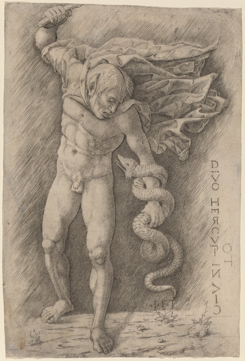 Faun taistelee käärmettä vastaan tekijältä Workshop of Andrea Mantegna