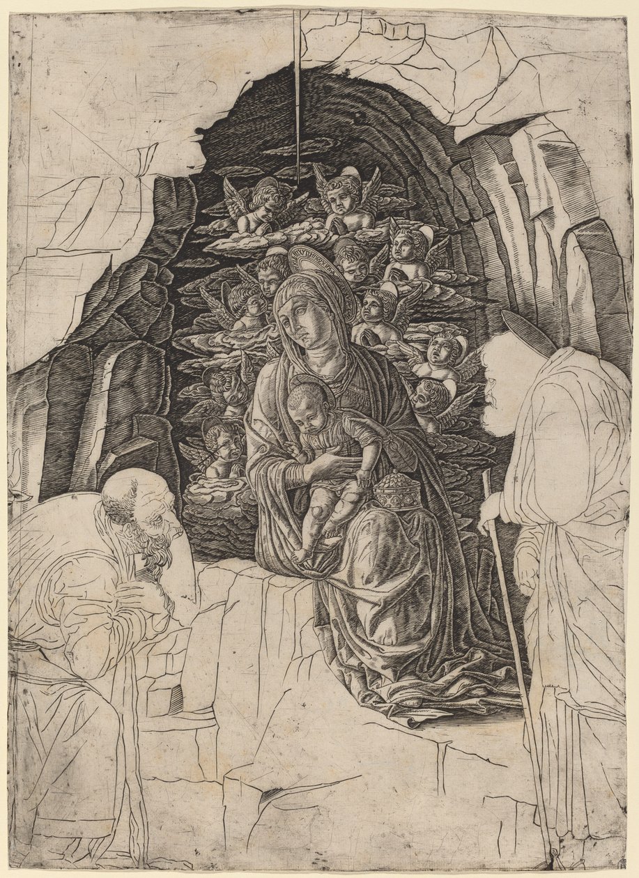 The Adoration of the Magi (Neitsyt luolassa) tekijältä Workshop of Andrea Mantegna