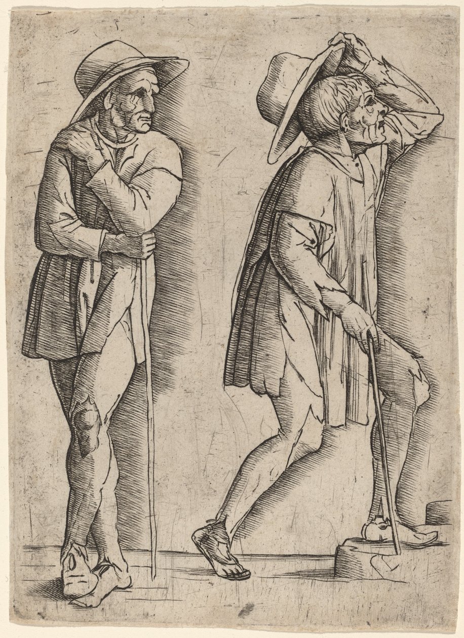 Kaksi talonpoikaa tekijältä Workshop of Andrea Mantegna