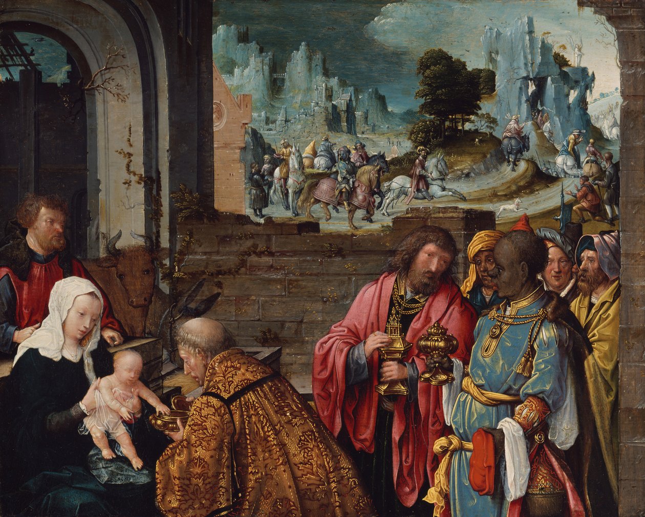 Maagien palvonta, 151525. tekijältä Workshop of Cornelis Engebrechtsz.