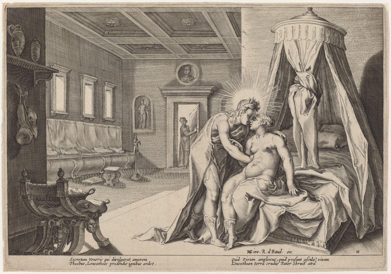 Apollo väärinkäyttää Leucohoeta tekijältä Workshop of Hendrick Goltzius, after Hendrick Goltzius