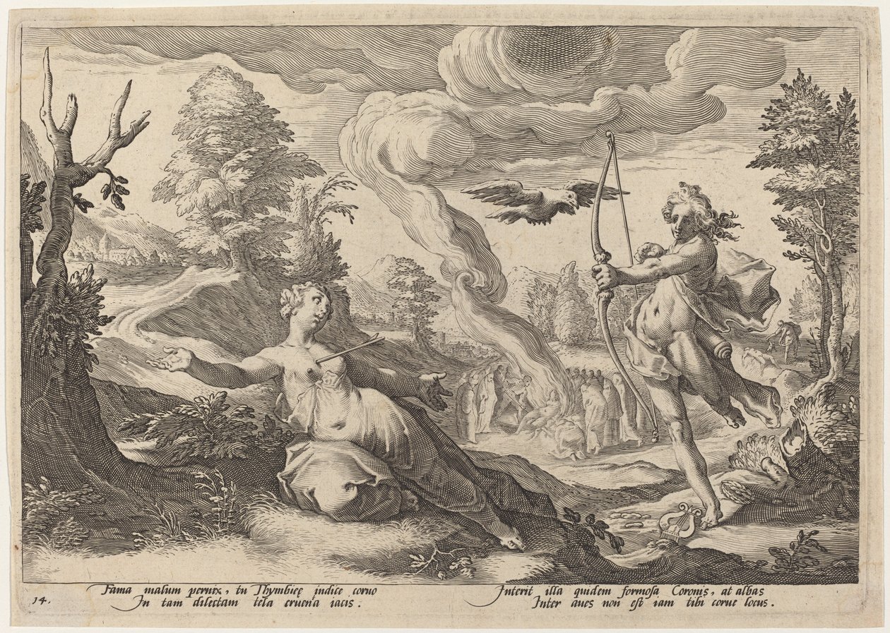 Apollon tappava kruunu tekijältä Workshop of Hendrick Goltzius, after Hendrick Goltzius