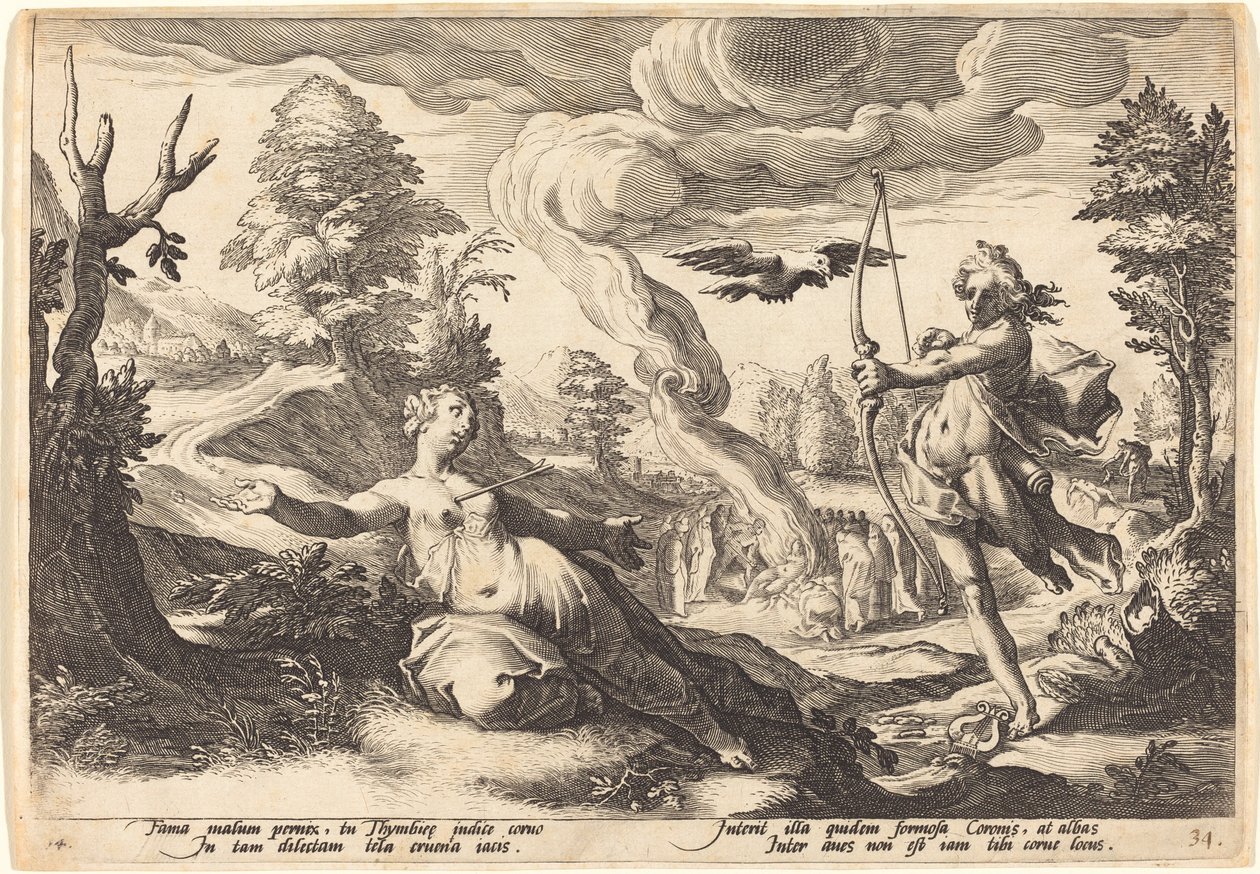 Apollon tappava kruunu tekijältä Workshop of Hendrick Goltzius, after Hendrick Goltzius