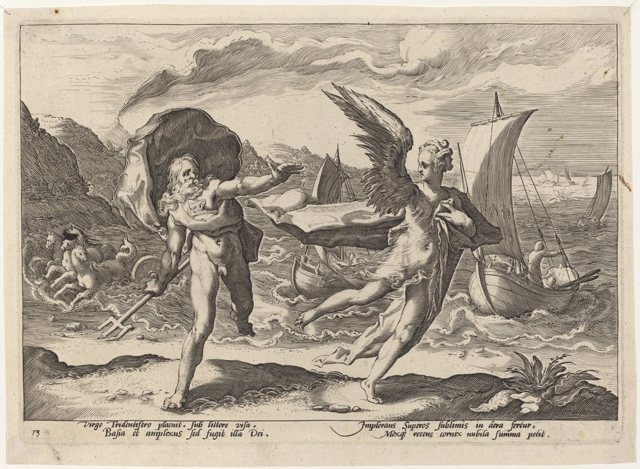 Coronis muuttui variksi tekijältä Workshop of Hendrick Goltzius, after Hendrick Goltzius